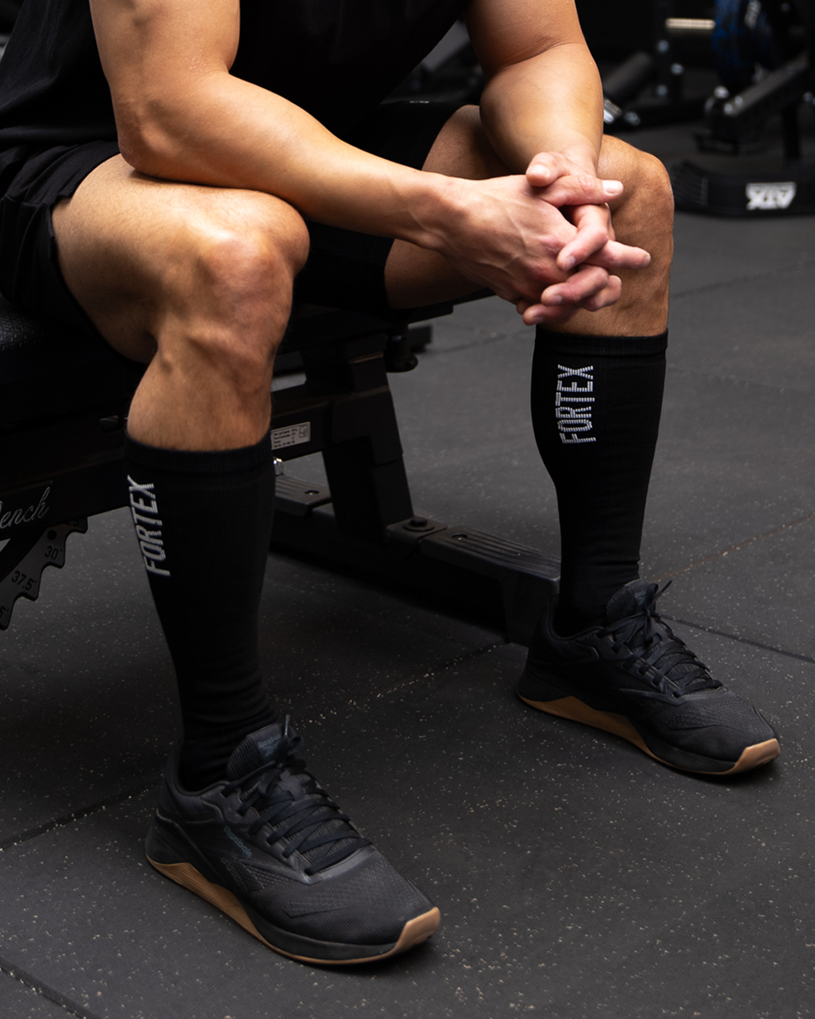 Black Fortex Deadlift Socks with extra-thick shin padding.
