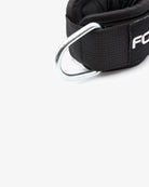 Detailed view of the reinforced steel D-ring connector on the Fortex ankle strap.