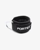 Fortex padded ankle strap with steel D-ring attachment for cable machines.