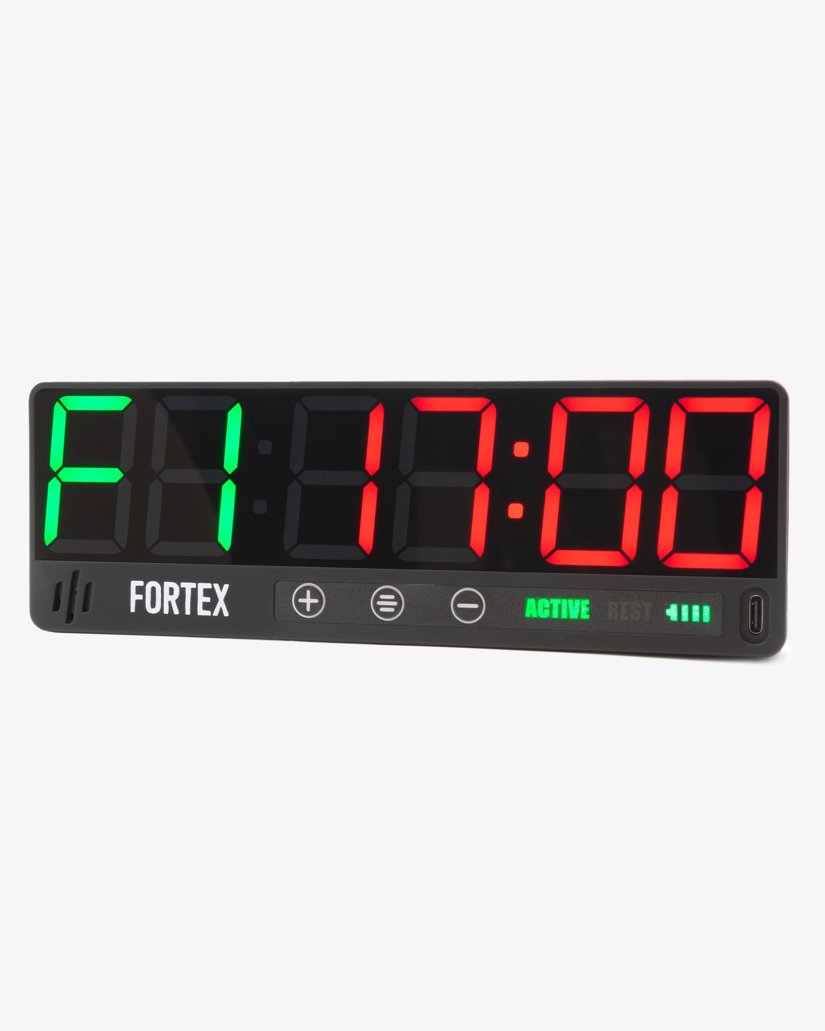 Front view of the Fortex portable mini gym timer with digital LED display.
