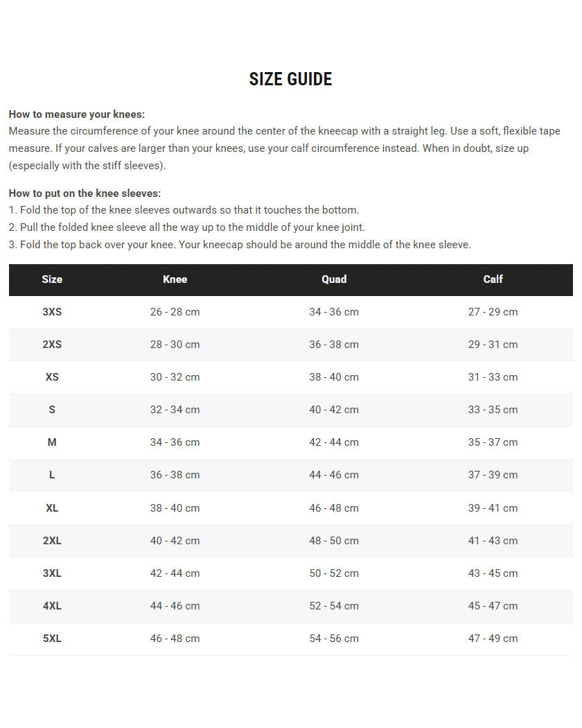 Fortex Knee Sleeves Size Guide